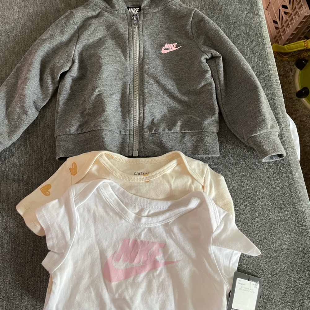 Nike girl bundle jacket active pants onesies 18- 2T bonus Carter onesie